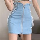 High-waist Zip Cross Strap-side Mini Skirt