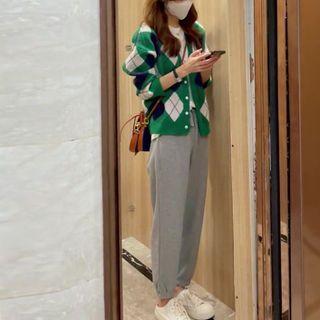 Argyle Cardigan / Straight-leg Pants / Set