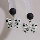 Polka Dot Bow Alloy Dangle Earring 1 Pair - Stud Earrings - Black Dots - White - One Size