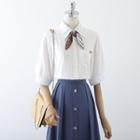 Elbow-sleeve Shirt / Button-up Midi A-line Skirt / Set