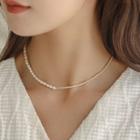 Freshwater Pearl Rhinestone Necklace 1pc - White - One Size
