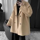Plain Double-breasted Woolen Trench Coat