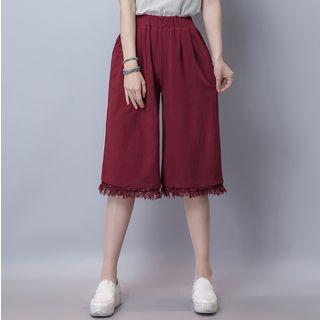 Plain Fringed Hem Capri Pants