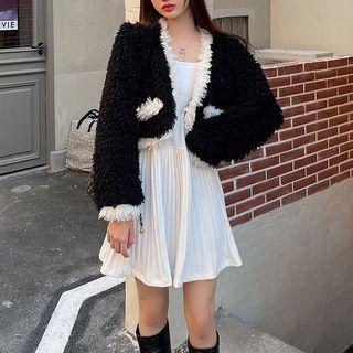 Fluffy Jacket / Strapless A-line Dress