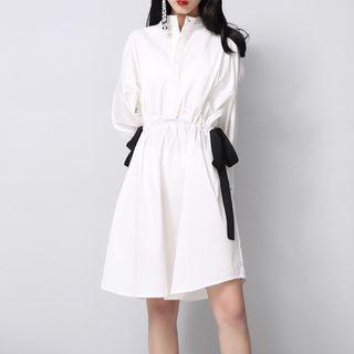 Drawstring-waist Off-shoulder Shirt Dress