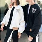 Couple Matching Contrast-trim Lettering Bomber Jacket