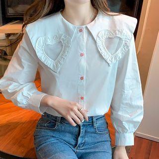 Puff-sleeve Shirred Heart Blouse