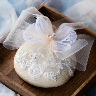 Bow Mesh Headpiece Hat - Almond - One Size