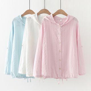 Hooded Button-front Long Sleeve Light Jacket