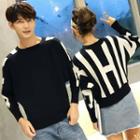Couple Matching Two-tone Long-sleeve Knit Top