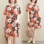 Print Round-neck Short-sleeve Dress As Shown In Figure - L
