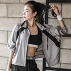 Stand Collar Color Block Zip Sports Jacket