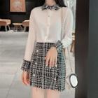 Set: Tweed Panel Blouse + Mini Straight-fit Skirt