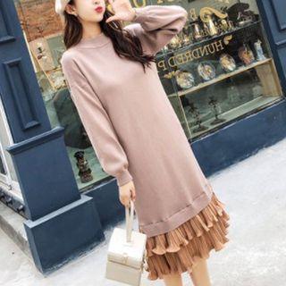 Paneled Mock-neck Sweater Dress