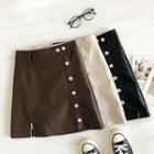 Plain Single-breasted Zipper High-waist A-line Skirt
