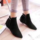 Pointed Hidden Wedge Tasseled Ankle Boots