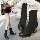 Block Heel Back Zip Mid-calf Boots