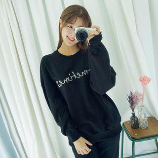 Drop-shoulder Lettering Cotton Sweatshirt