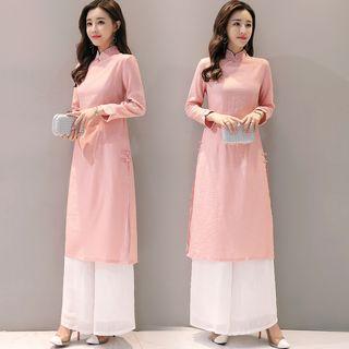 Set: Long-sleeve Cheongsam + Pants