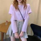Long-sleeve Plain Cut-out Cropped T-shirt