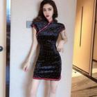 Short-sleeve Mini Velvet Qipao