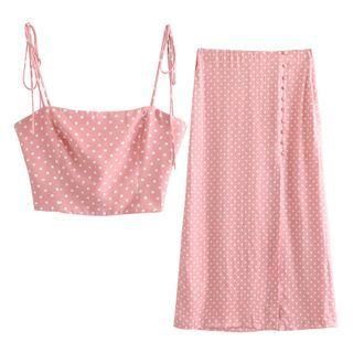 Dotted Cropped Camisole Top / Midi A-line Skirt / Set