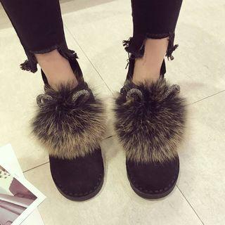 Rabbit Ear Pom Pom Ankle Boots