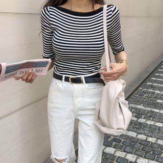 Boatneck Striped Knitted Top