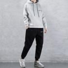 Set: Letter Print Hoodie + High-waist Letter Print Sweatpants