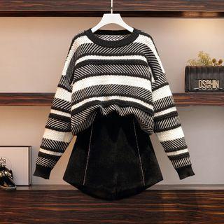 Striped Sweater / High-waist Shorts / Set