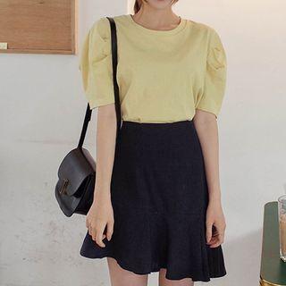 Asymmetric Ruffle-hem Linen Skirt