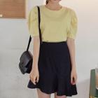 Asymmetric Ruffle-hem Linen Skirt