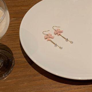 Bow Rhinestone Alloy Fringed Earring 1 Pair - Hook Earring - Bow - Pink - One Size