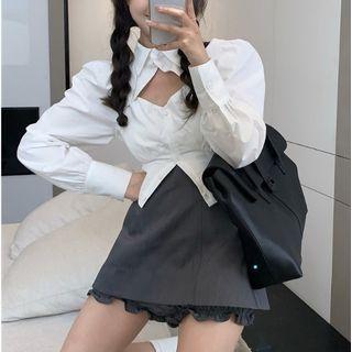 Cutout Shirt / Mini A-line Skirt