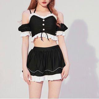Cold-shoulder Drawstring Bikini Set