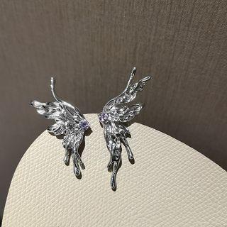 Asymmetrical Rhinestone Butterfly Stud Earring 1 Pair - Ndyz629 - Silver - One Size