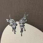 Asymmetrical Rhinestone Butterfly Stud Earring 1 Pair - Ndyz629 - Silver - One Size