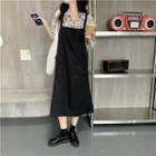 Short-sleeve Leopard Printed Shirt / Plain Pinafore Dress