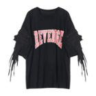 Embroidered Lettering Elbow-sleeve T-shirt
