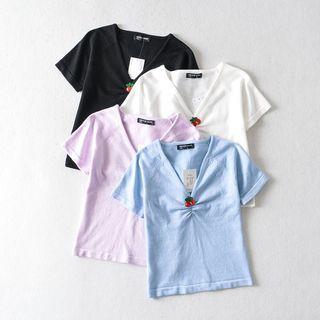 Cherry Detail Short-sleeve Knit Top