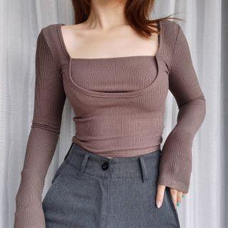 Square Neck Mock Two Piece Plain Top