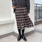Crystal-pleat Long Plaid Skirt Black - One Size