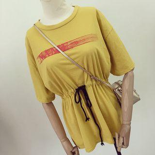 Short-sleeve Printed Tie Waist T-shirt