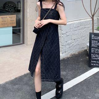 Spaghetti Strap Front-slit Denim A-line Dress
