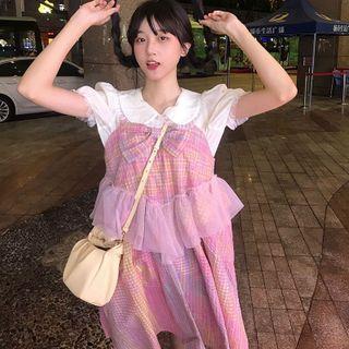 Short-sleeve Shirt / Spaghetti Strap Plaid Dress