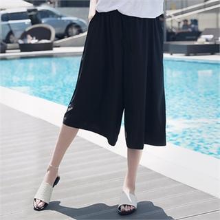Drawstring-waist Cropped Wide-leg Pants