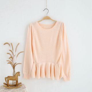 Plain Peplum Long Sleeve Knit Top