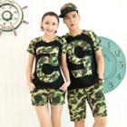 Set: Short-sleeve Couple Matching T-shirt + Camouflage-print Shorts