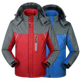 Colour Block Fleece-lined Hooded Coat