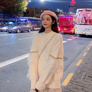 Star Sequined Mesh-sleeve Sweater